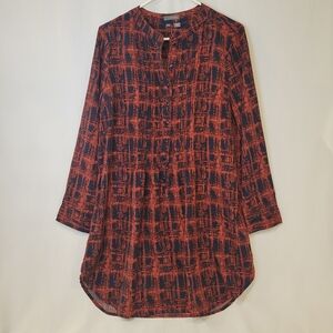 SANDRA Ingrish Abstract Printed 1/2 Button Pintuck Rayon Tunic Blouse